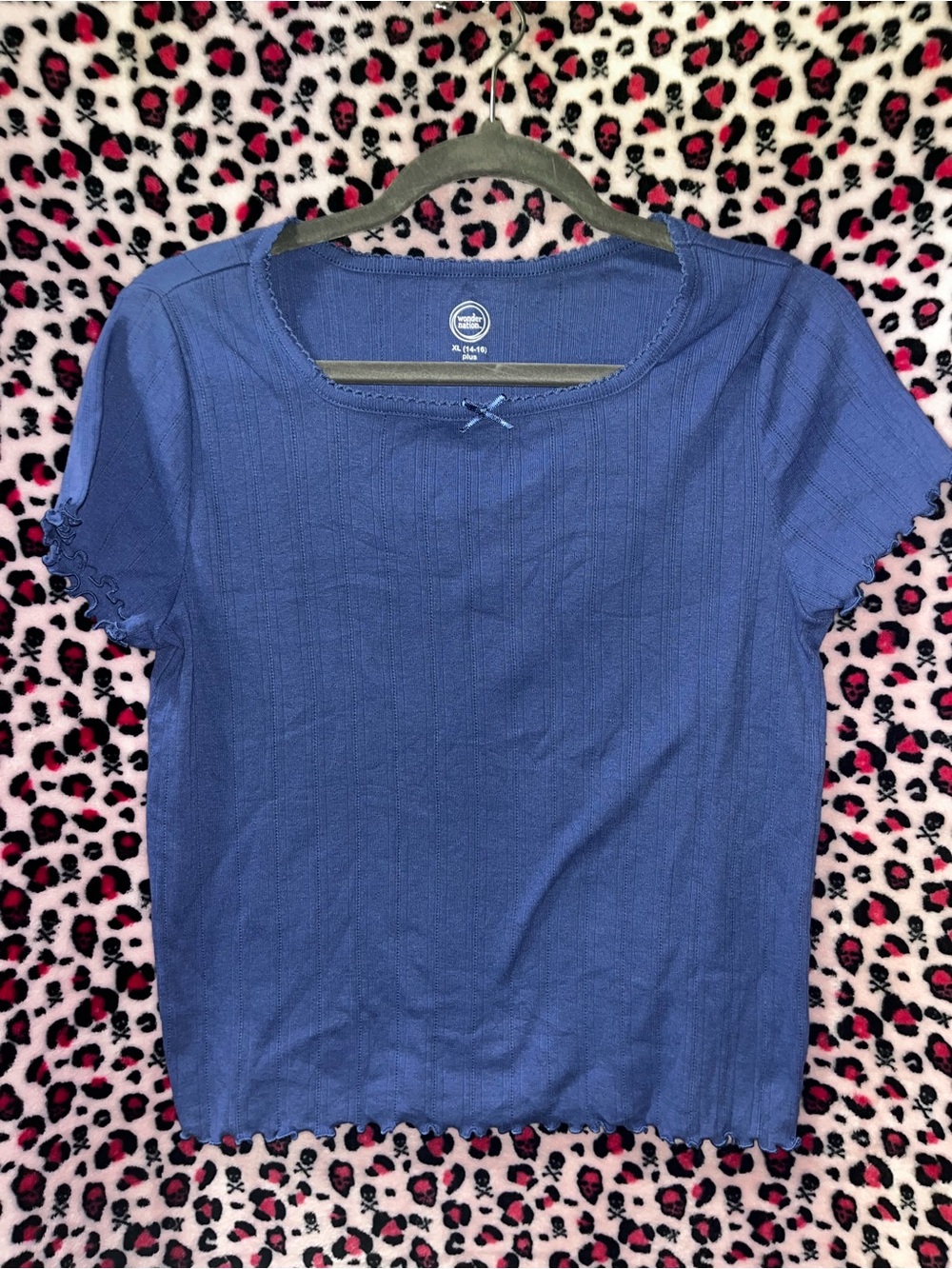 wonder nation Blue Ribbed Short Sleeve Tee with Lettuce Edge